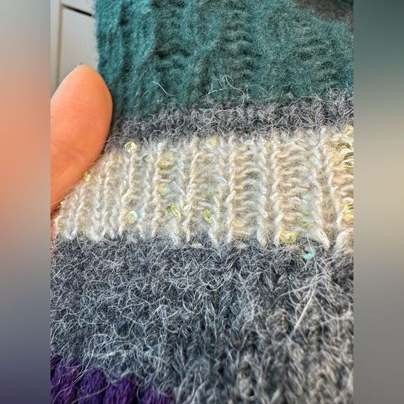 Per Se Merino Wool women’s luxury open front long cardigan size M-L green purple - Picture 11 of 17